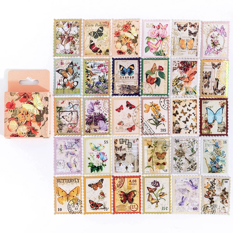 46-Piece Vintage Bronzing Stamp Stickers for Scrapbooking and Journaling