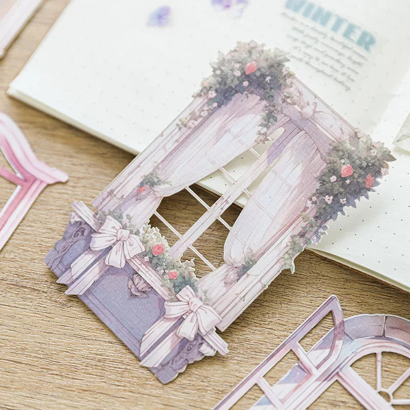 10pcs Window Flower Collage Paper Set for Scrapbooking & Journals