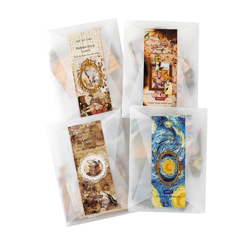 200-Piece Vintage Sticker and Paper Set for Creative Projects