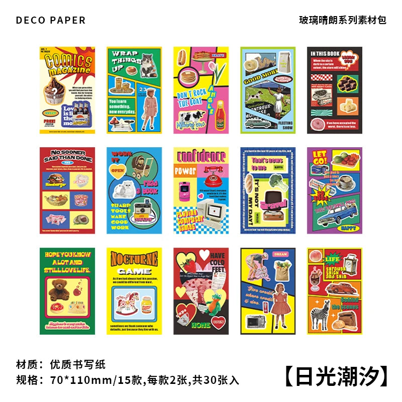 30-Piece Cute Retro Poster Paper Set for Scrapbooking & Journaling