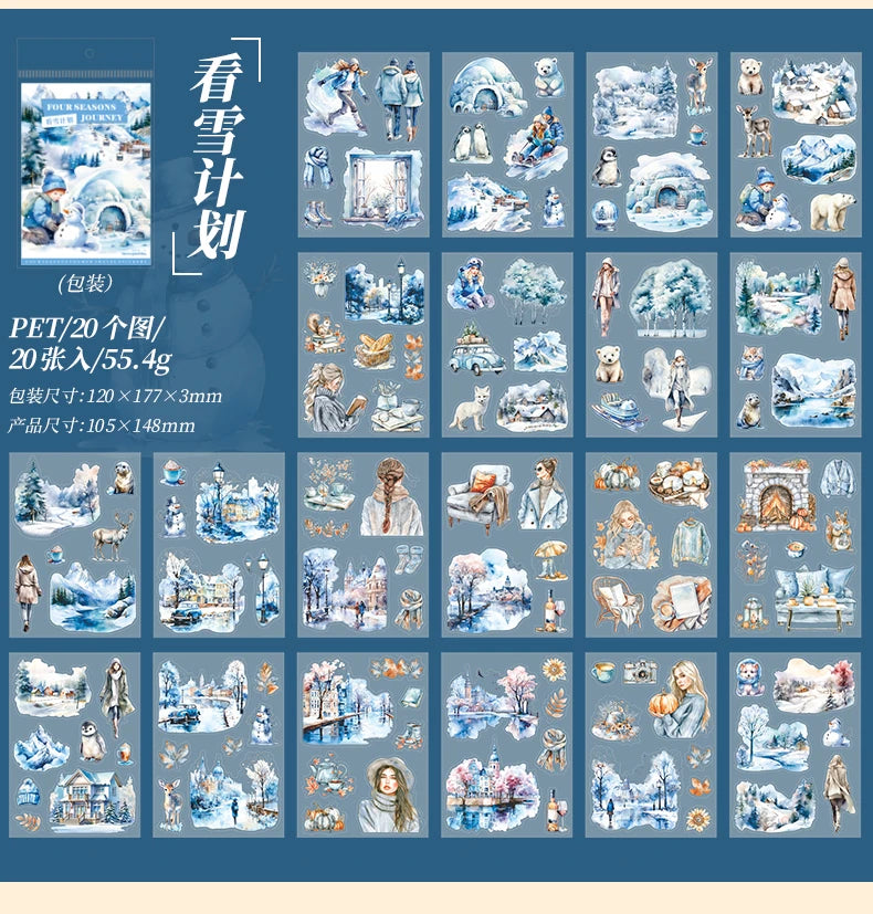 20-Sheet PET Die-Cut Sticker Book with Four-Season Scenery Designs
