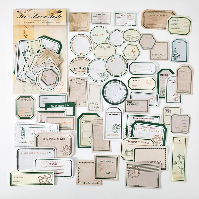 50-Piece Vintage Sticker Set for Scrapbooking, Journaling, and Crafts