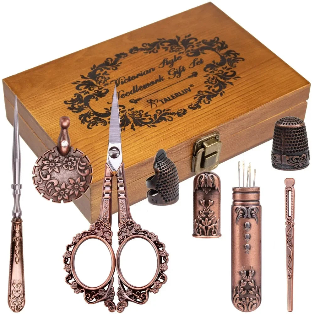 Vintage Sewing Kit – Embroidery Scissors, Threader & Needle Set