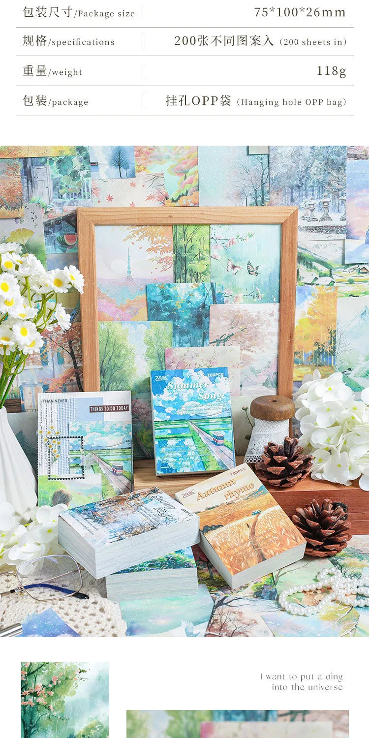 200-Sheet Scrapbook Paper Set with Scenic Landscape Designs for Crafting