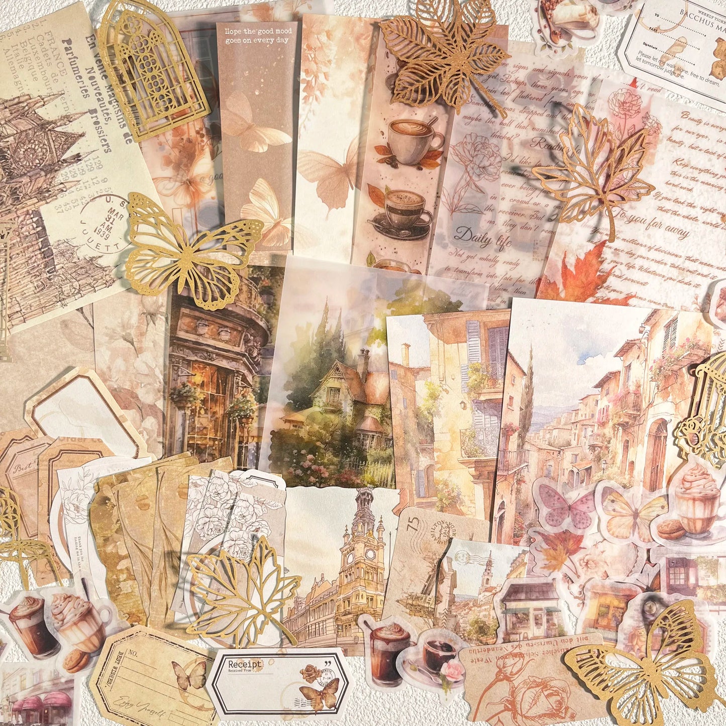 56-Piece Vintage DIY Scrapbook Set with Unique Papers & Stickers
