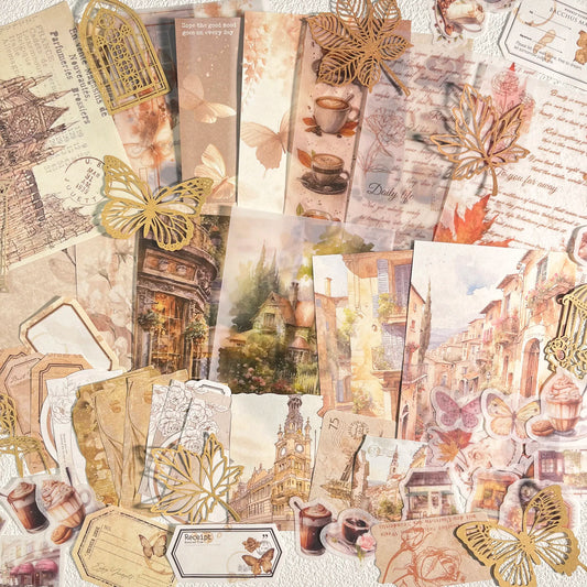 56-Piece Vintage DIY Scrapbook Set with Unique Papers & Stickers