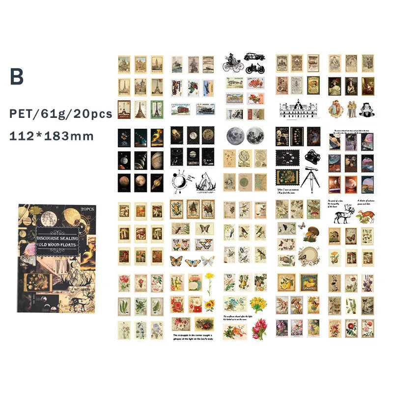 20-Sheet Vintage Scrapbooking Sticker Book for DIY Journals and Crafts