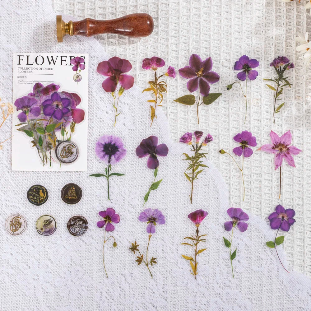 40-Piece Vintage Dried Flower & Leaf Sticker Set for Crafts