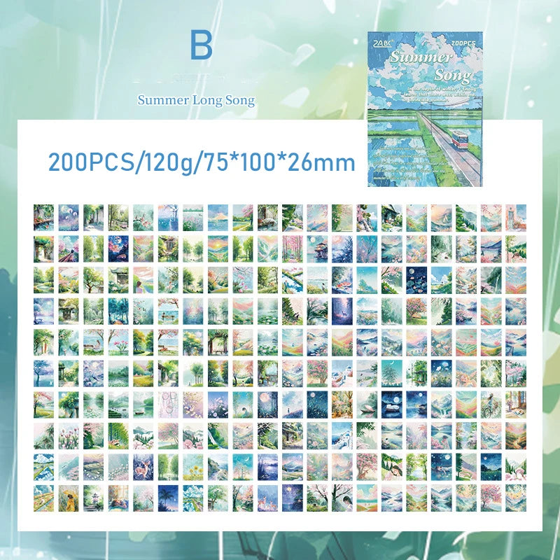 200-Sheet Scrapbook Paper Set with Scenic Landscape Designs for Crafting