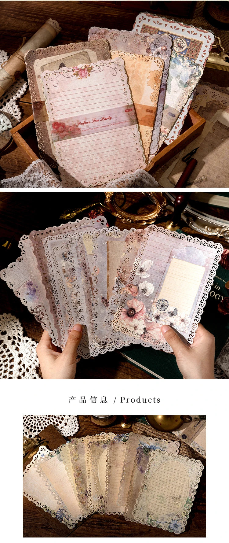 10-Piece Vintage Floral Lace Paper Set for Scrapbooking and Crafting