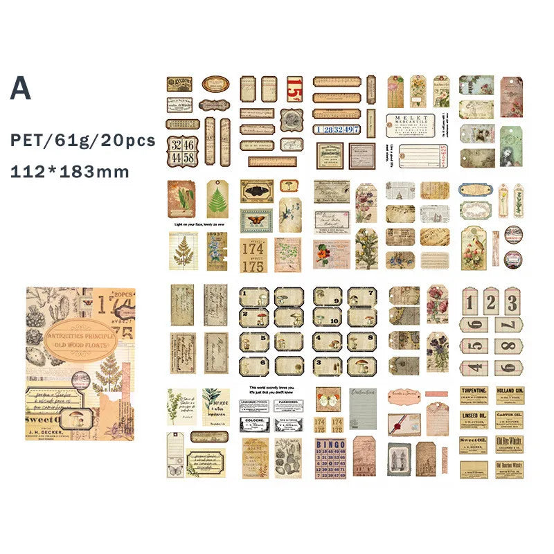 20-Sheet Vintage Scrapbooking Sticker Book for DIY Journals and Crafts