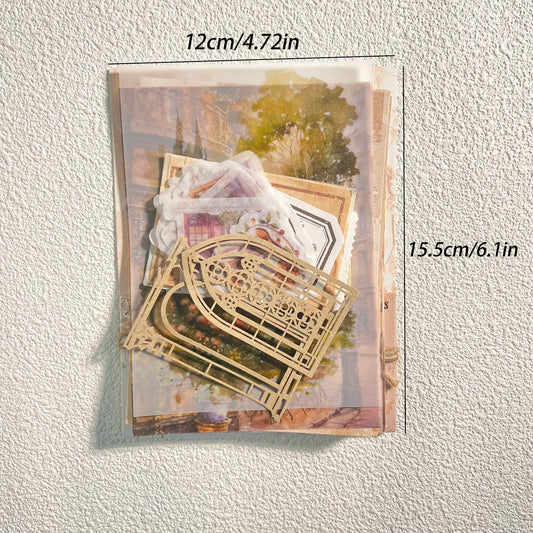 56-Piece Vintage DIY Scrapbook Set with Unique Papers & Stickers