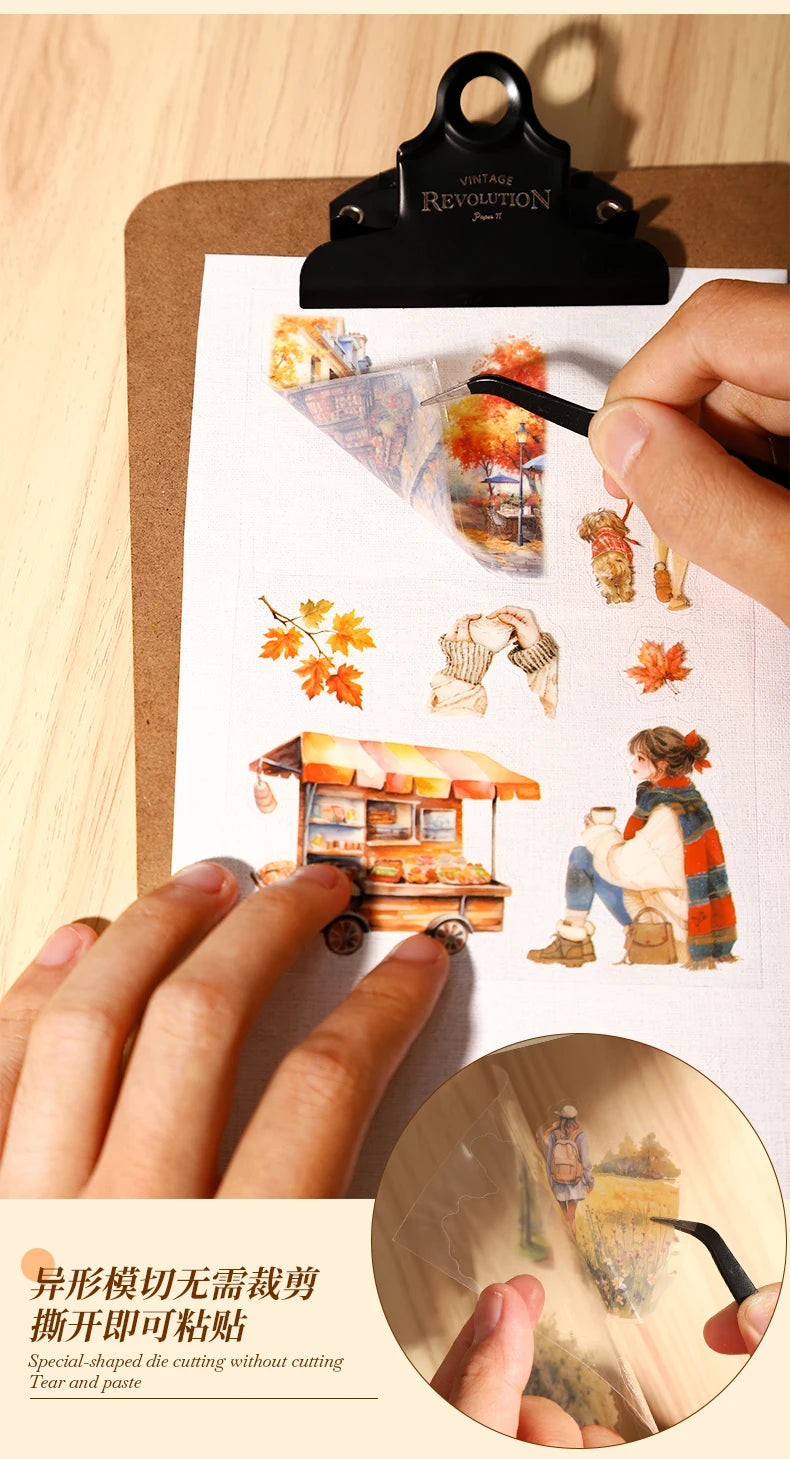 20-Sheet PET Die-Cut Sticker Book with Four-Season Scenery Designs