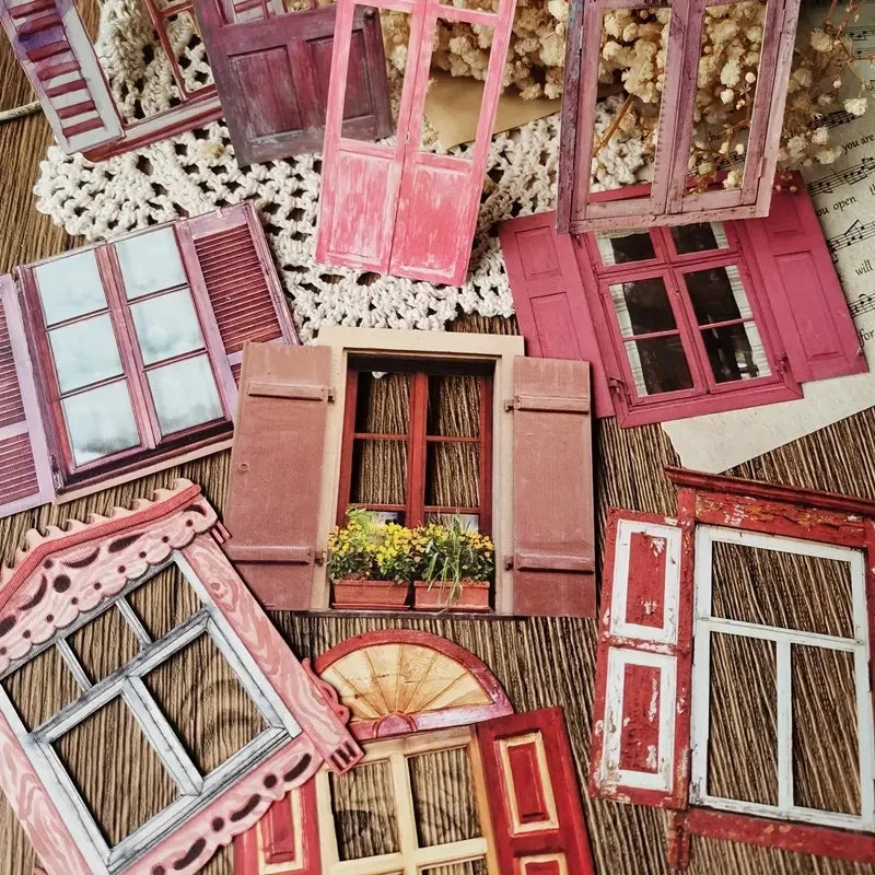 10-Piece Laser-Cut Hollow Doors & Windows Stickers for Scrapbooking