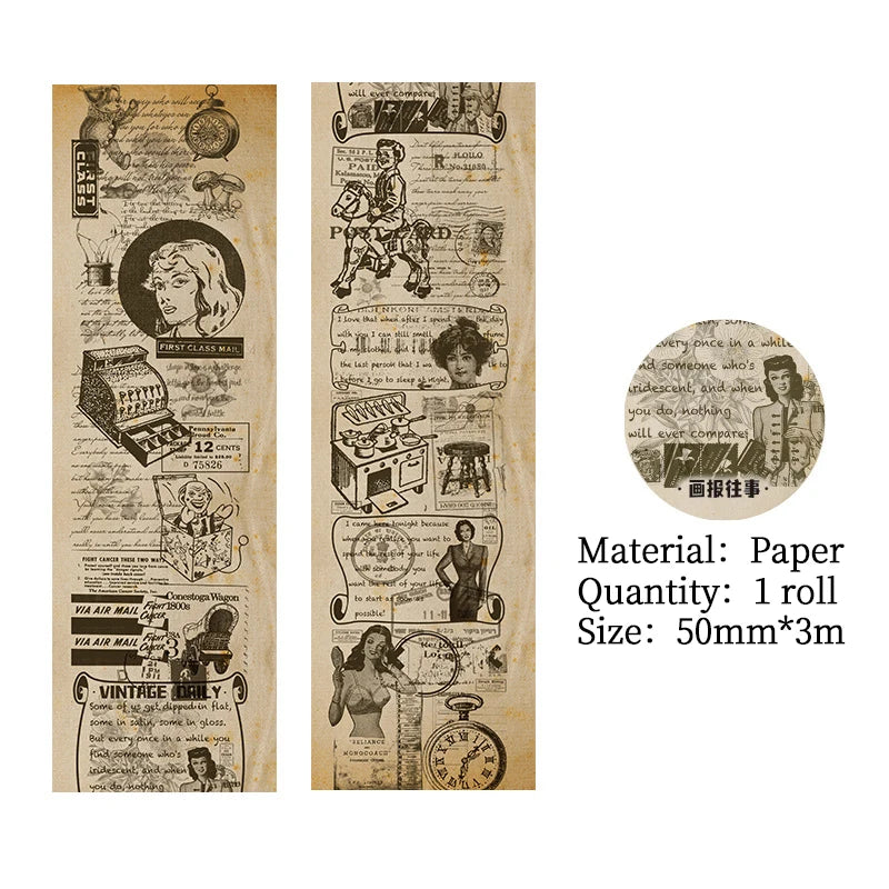 3m x 50mm Euro-American Vintage Washi Tape for Scrapbooking