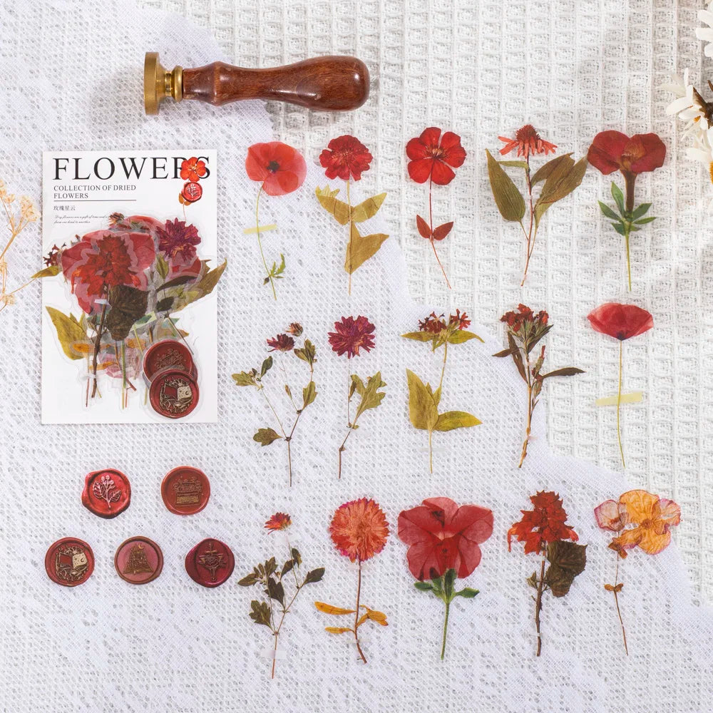 40-Piece Vintage Dried Flower & Leaf Sticker Set for Crafts
