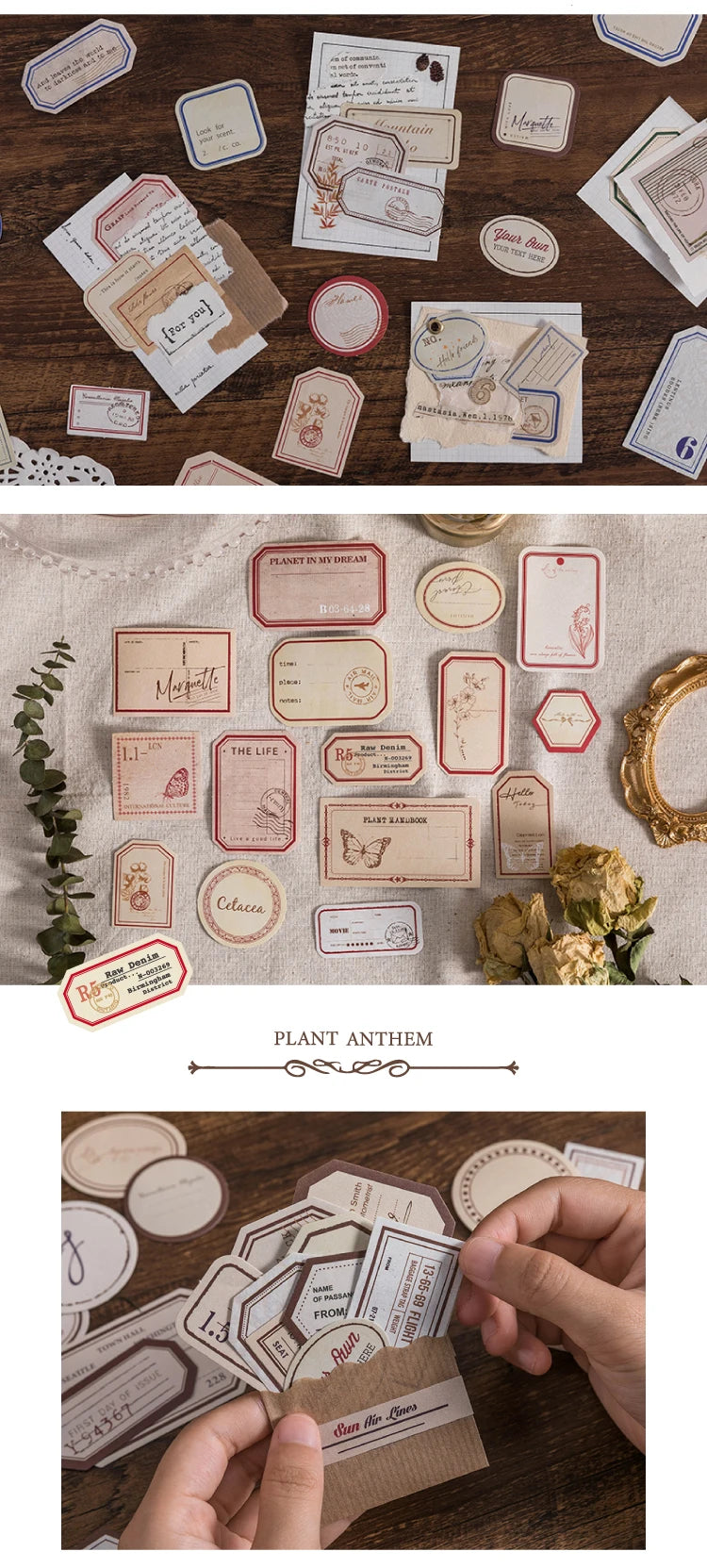 50-Piece Vintage Sticker Set for Scrapbooking, Journaling, and Crafts