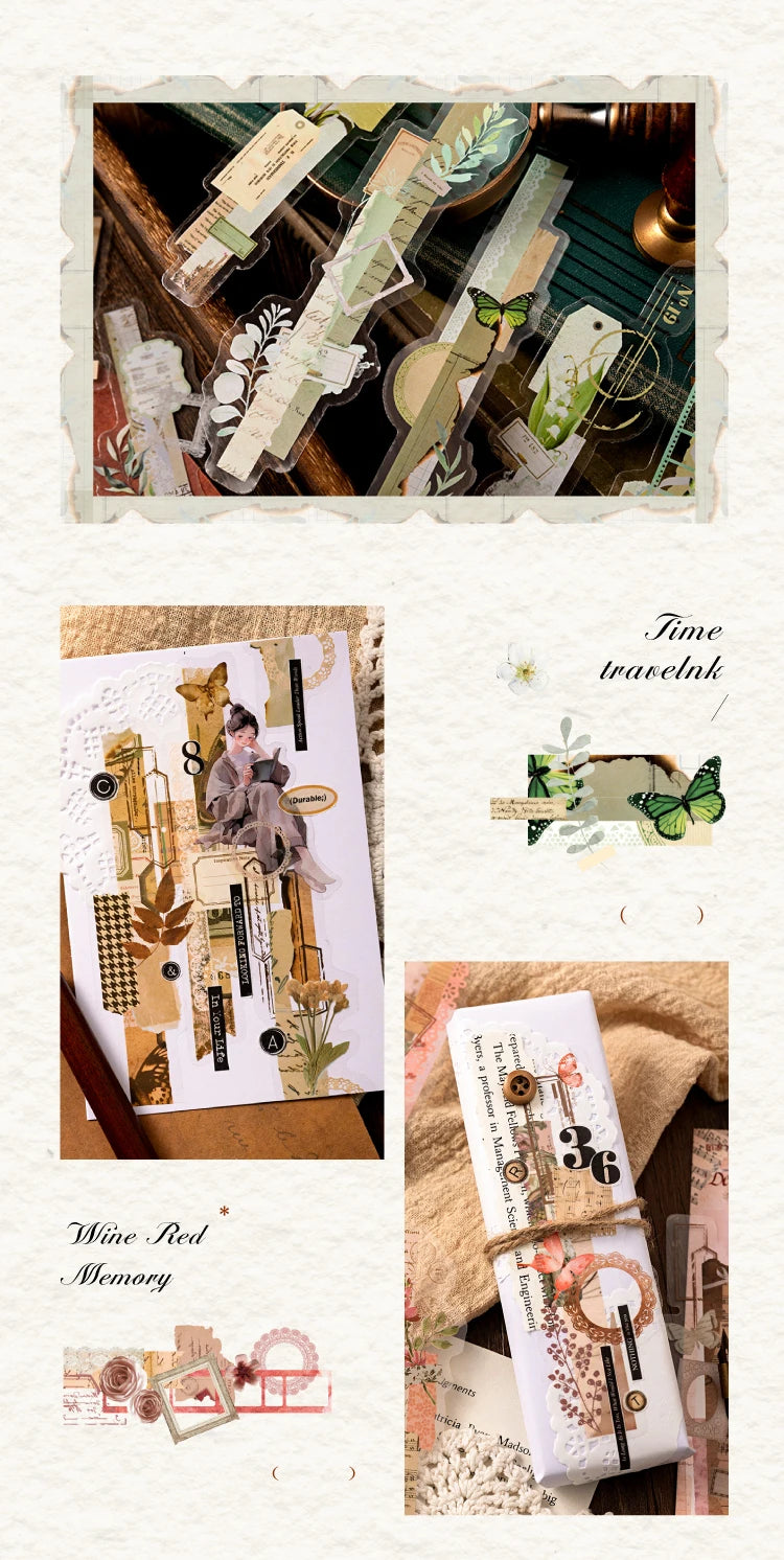 20-Piece Vintage Long Strip Sticker Set for Scrapbooking & Journaling