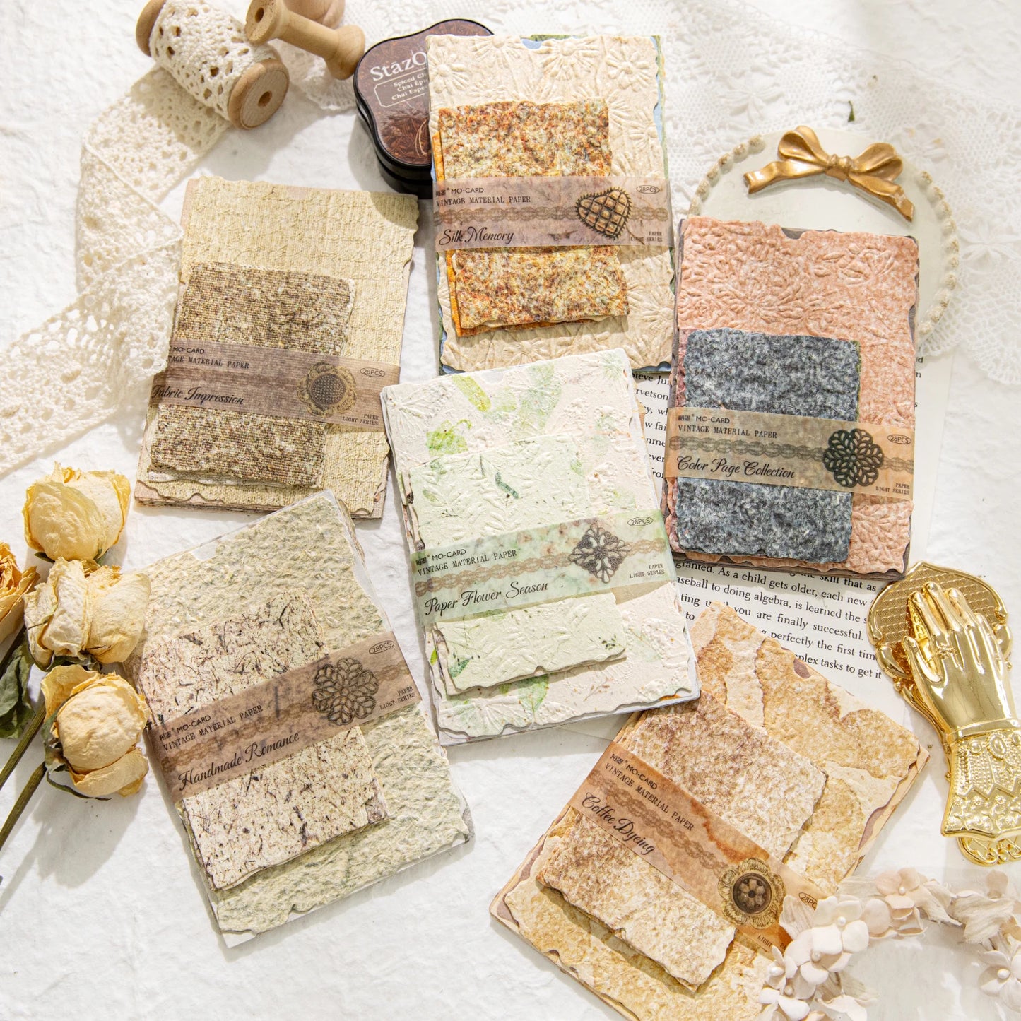 28-Piece Vintage Relief Texture Paper Set for Scrapbooking and Crafts
