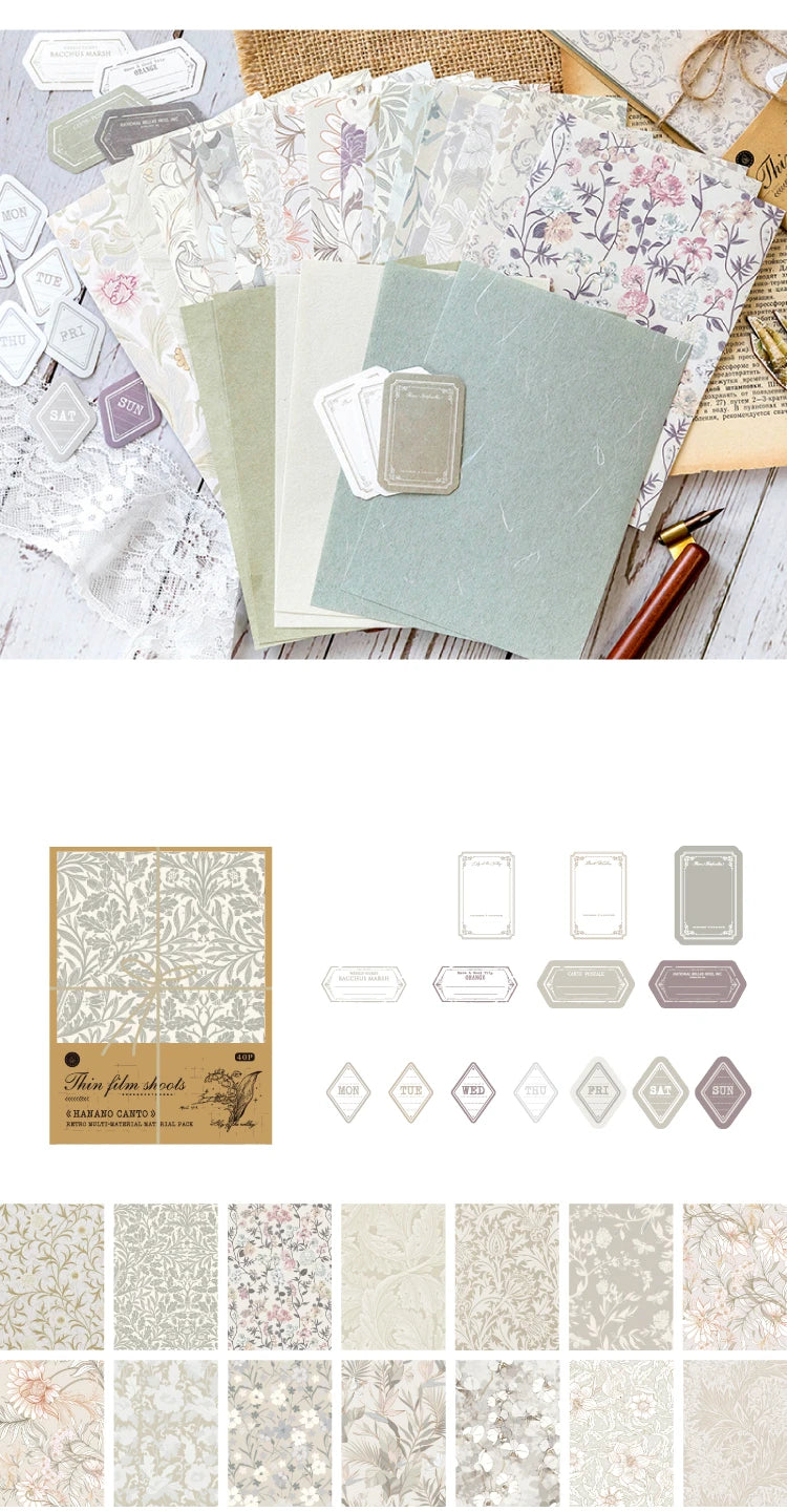 6-Style Vintage Plant Paper Set for Journaling & Scrapbooking Crafts