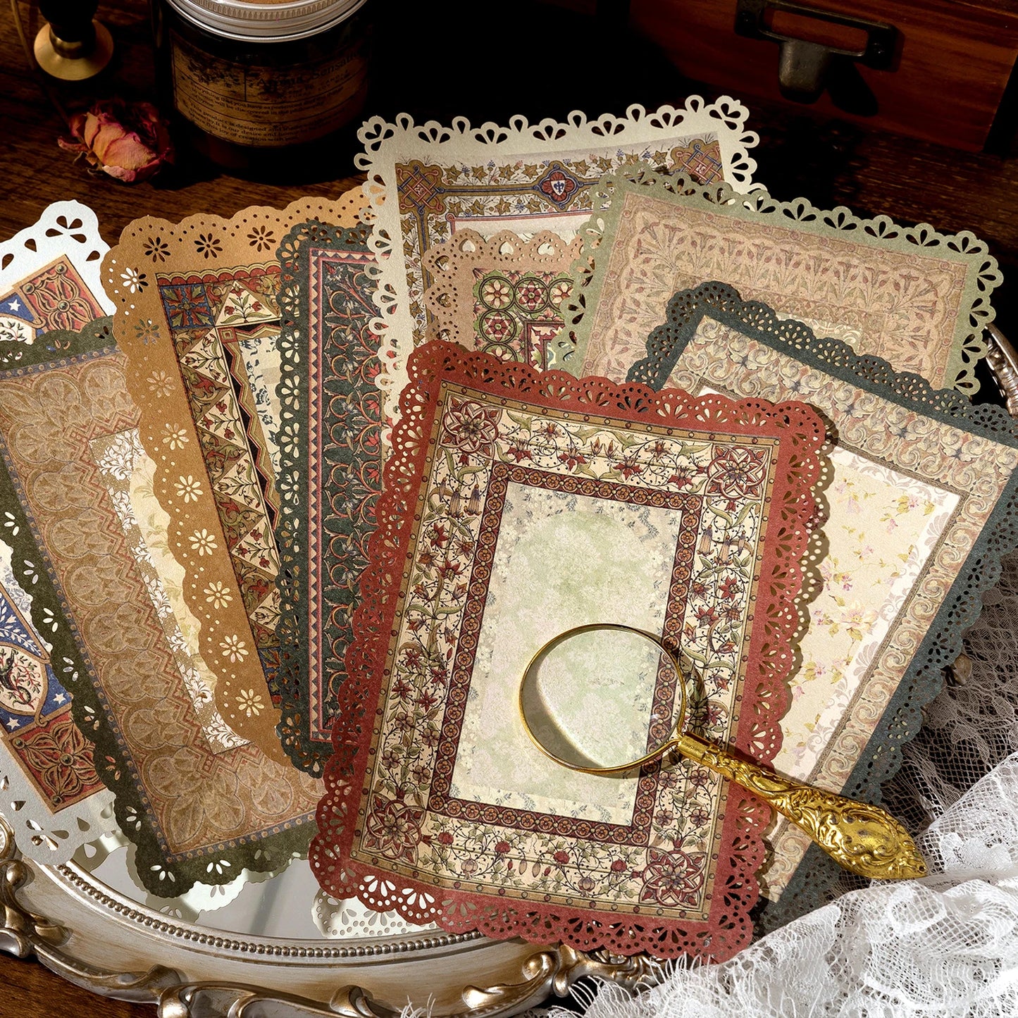 10-Piece Vintage Floral Lace Paper Set for Scrapbooking and Crafting