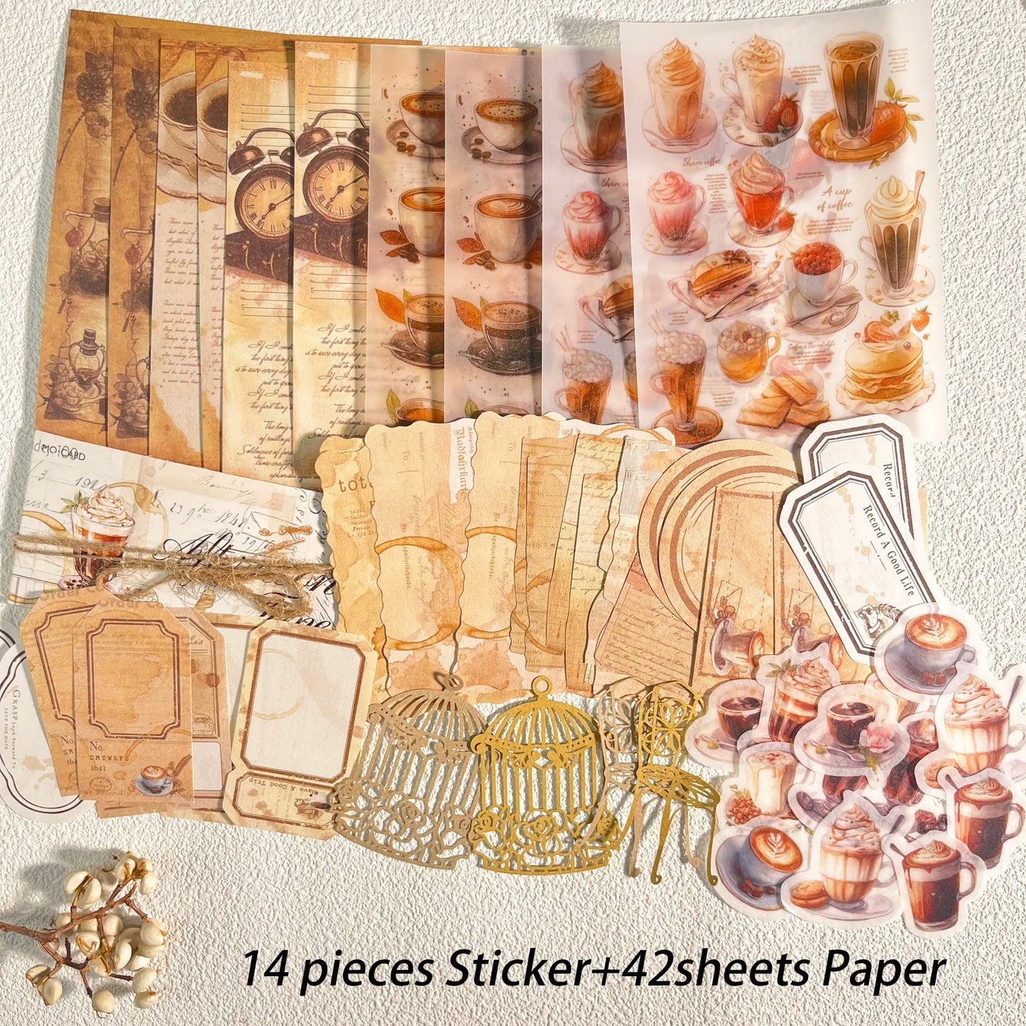 56-Piece Vintage DIY Scrapbook Set with Unique Papers & Stickers