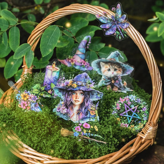 30-Piece Forest Witch Series PET Stickers for Scrapbooking & Journals