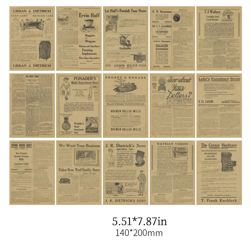 30-Piece Vintage Large Paper Set for Scrapbooking & DIY Projects