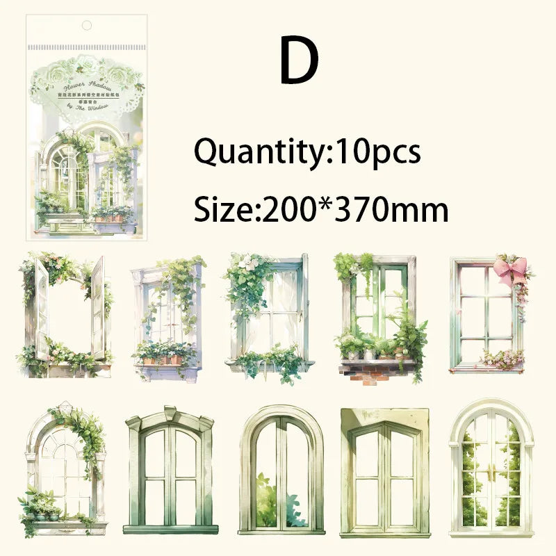 10pcs Window Flower Collage Paper Set for Scrapbooking & Journals