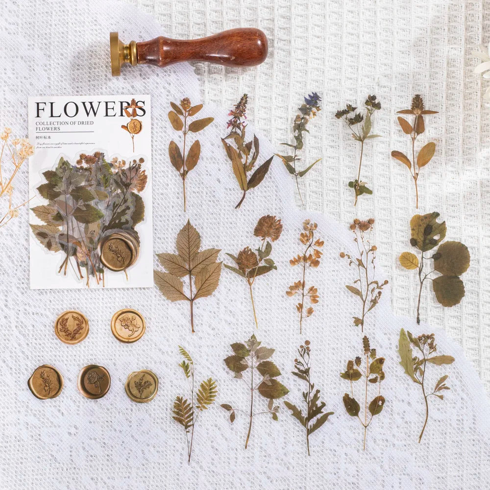 40-Piece Vintage Dried Flower & Leaf Sticker Set for Crafts