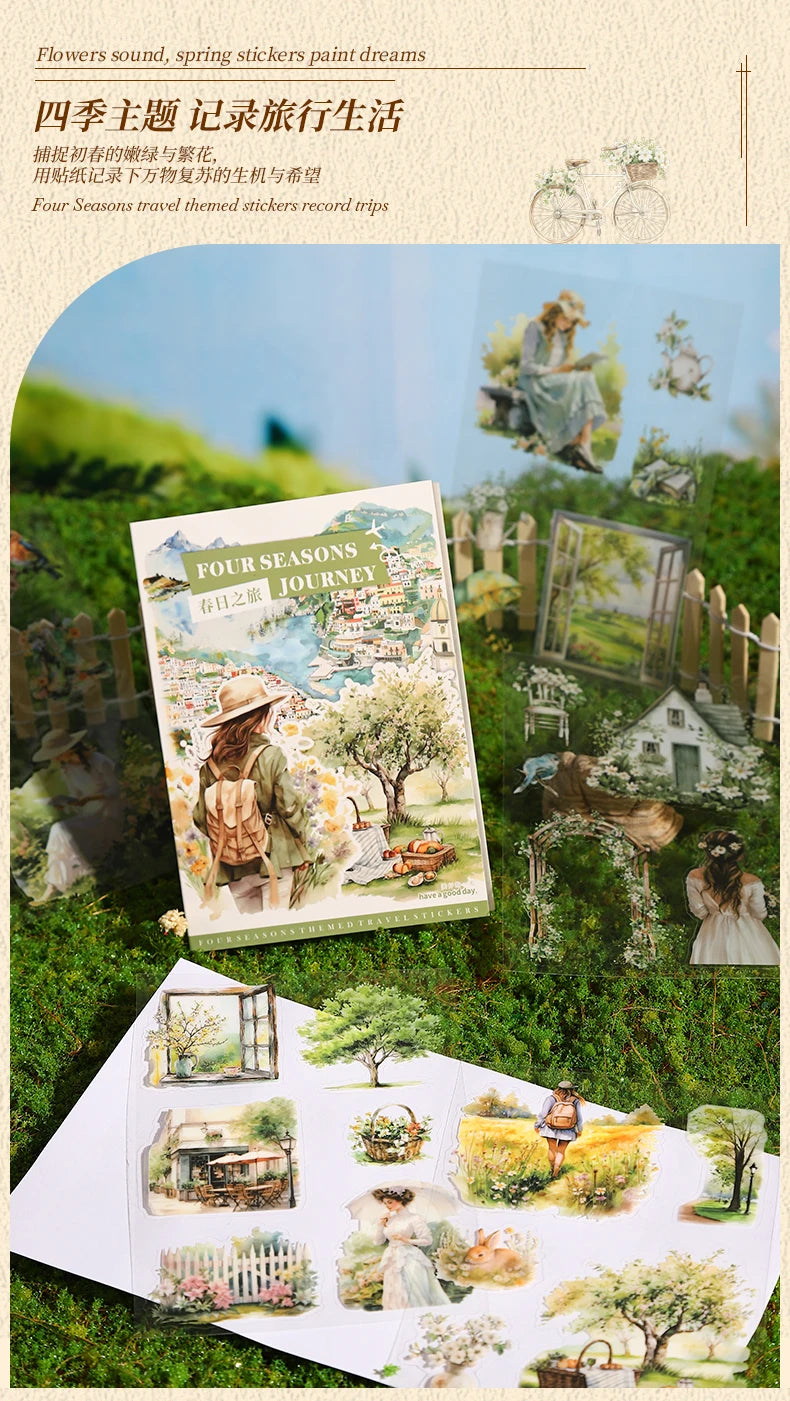 20-Sheet PET Die-Cut Sticker Book with Four-Season Scenery Designs