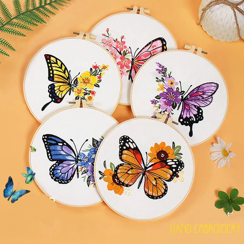 Butterfly & Flower Embroidery Kit – Beginner-Friendly DIY Needlework Set