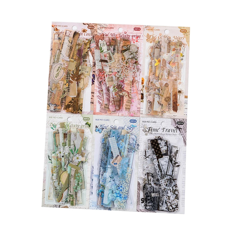 20-Piece Vintage Long Strip Sticker Set for Scrapbooking & Journaling