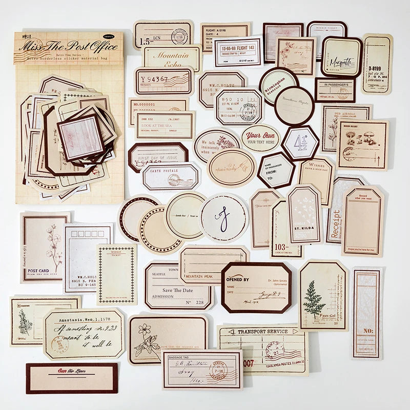 50-Piece Vintage Sticker Set for Scrapbooking, Journaling, and Crafts