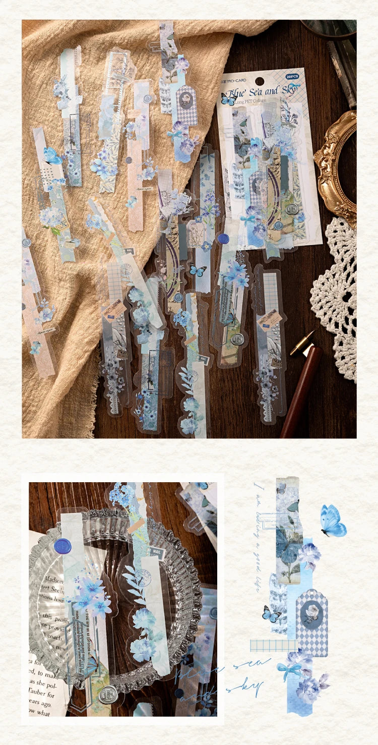 20-Piece Vintage Long Strip Sticker Set for Scrapbooking & Journaling