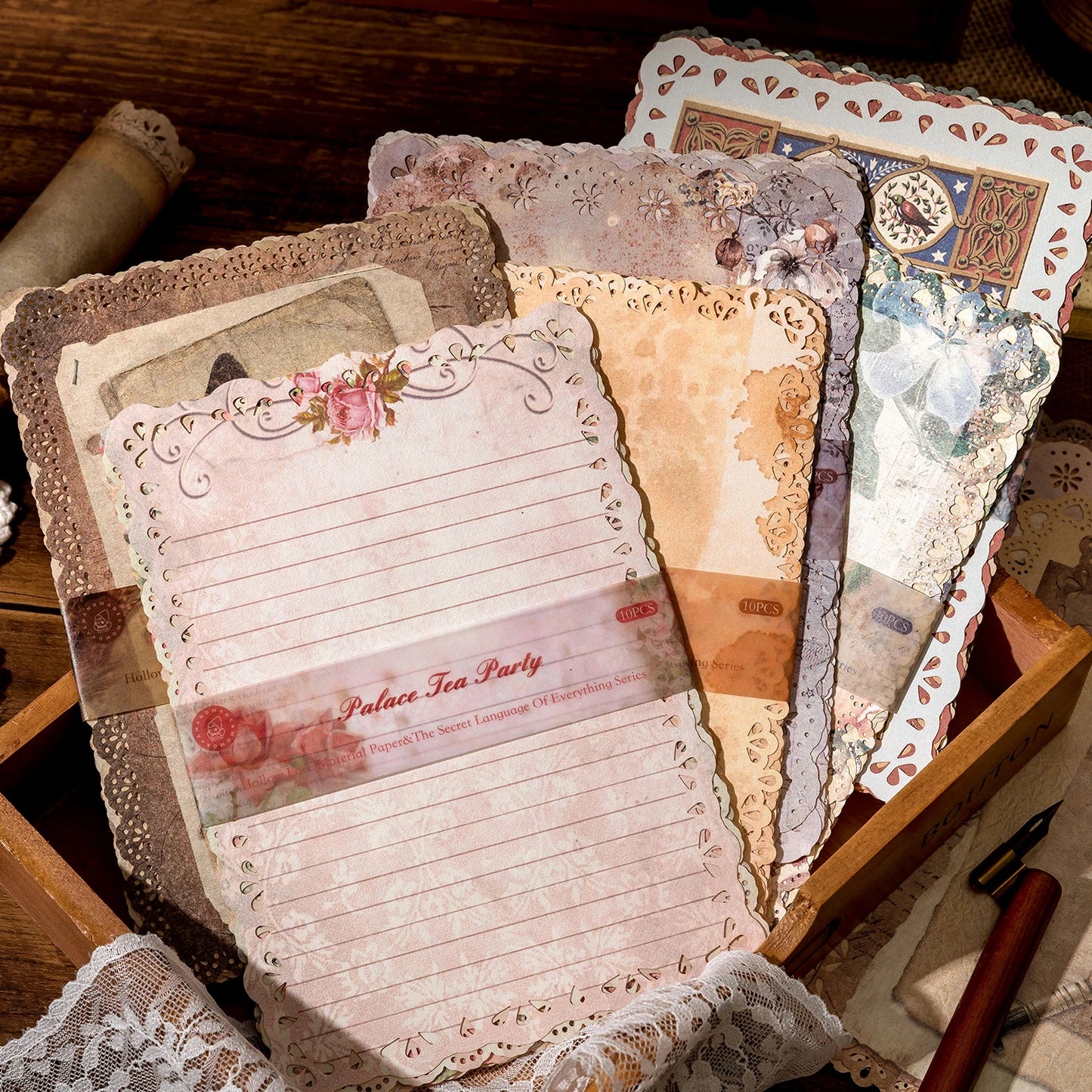 10-Piece Vintage Floral Lace Paper Set for Scrapbooking and Crafting