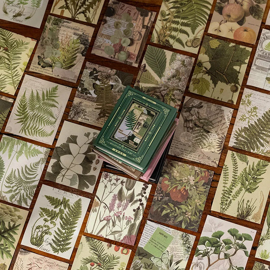 60-Piece Vintage Green Plants & Floral Craft Paper Set
