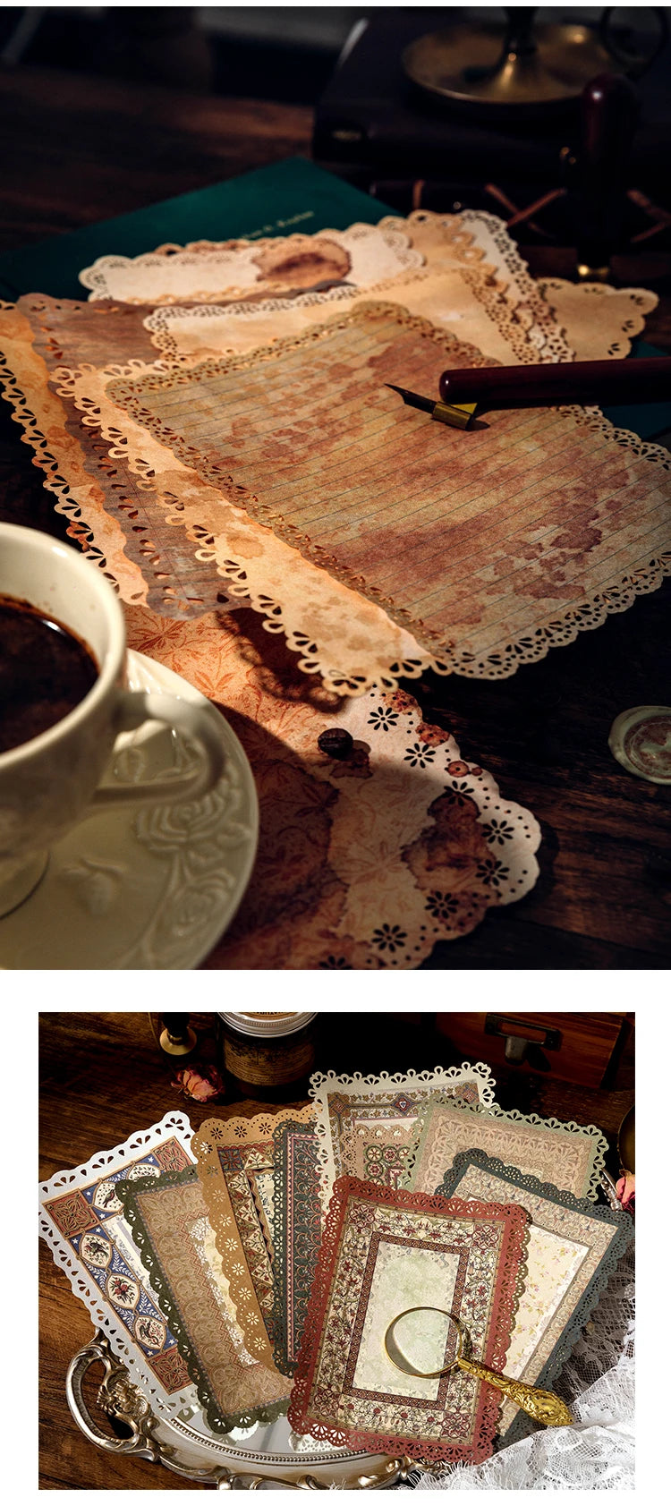 10-Piece Vintage Floral Lace Paper Set for Scrapbooking and Crafting