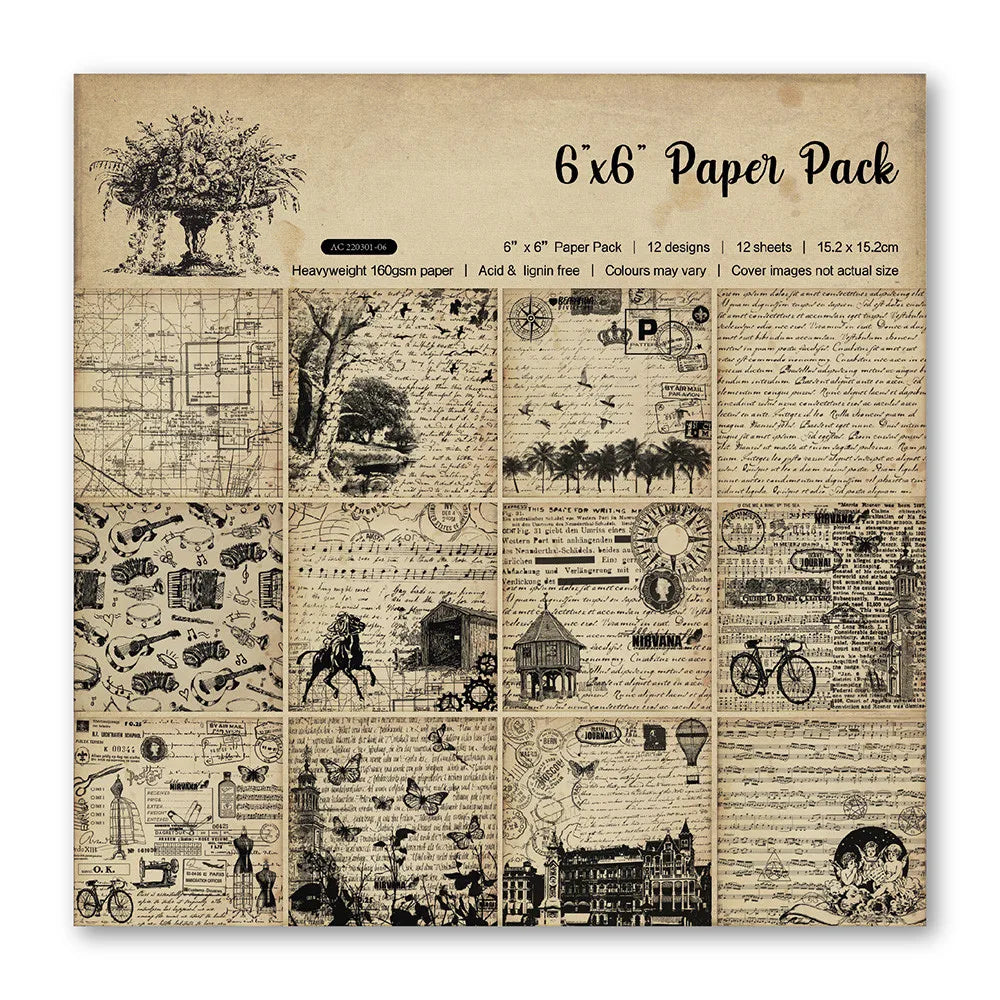 12-Sheet Vintage Flower Paper Pad for Scrapbooking & DIY Crafts