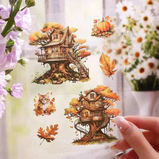 20-Sheet Vintage Log Cabin PET Sticker Book for Scrapbooking