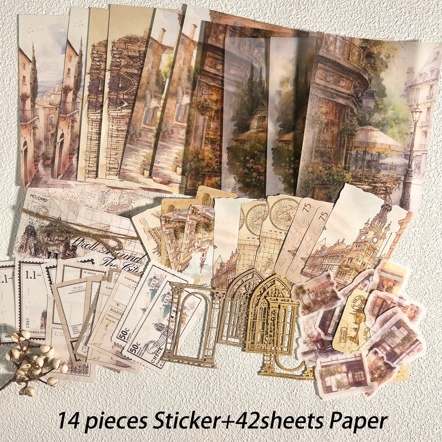 56-Piece Vintage DIY Scrapbook Set with Unique Papers & Stickers