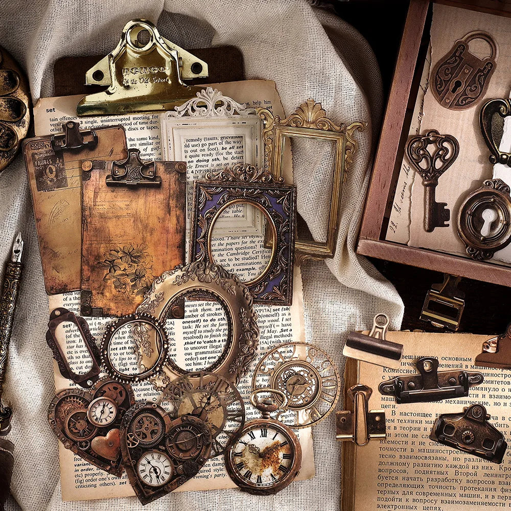 30-Piece Vintage Mechanical Clock Stickers for DIY Projects & Scrapbooking