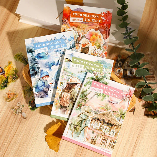 20-Sheet PET Die-Cut Sticker Book with Four-Season Scenery Designs