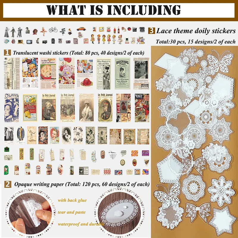230-Piece Vintage Scrapbooking & Journaling Set for DIY Crafts