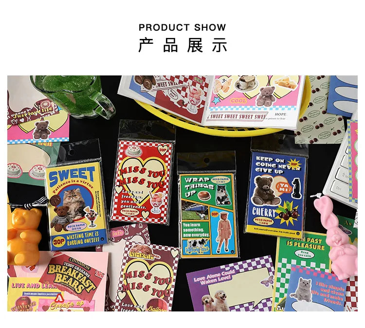 30-Piece Cute Retro Poster Paper Set for Scrapbooking & Journaling