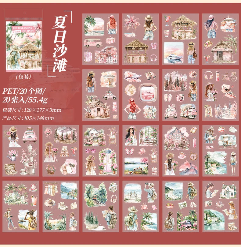 20-Sheet PET Die-Cut Sticker Book with Four-Season Scenery Designs