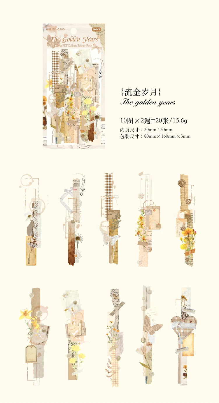 20-Piece Vintage Long Strip Sticker Set for Scrapbooking & Journaling