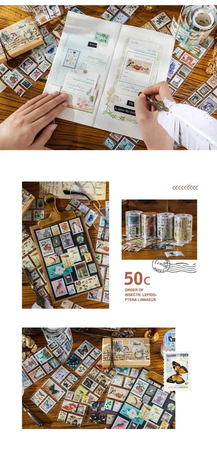 55mm x 2m Vintage Stamp Tape for DIY Crafts and Scrapbooking