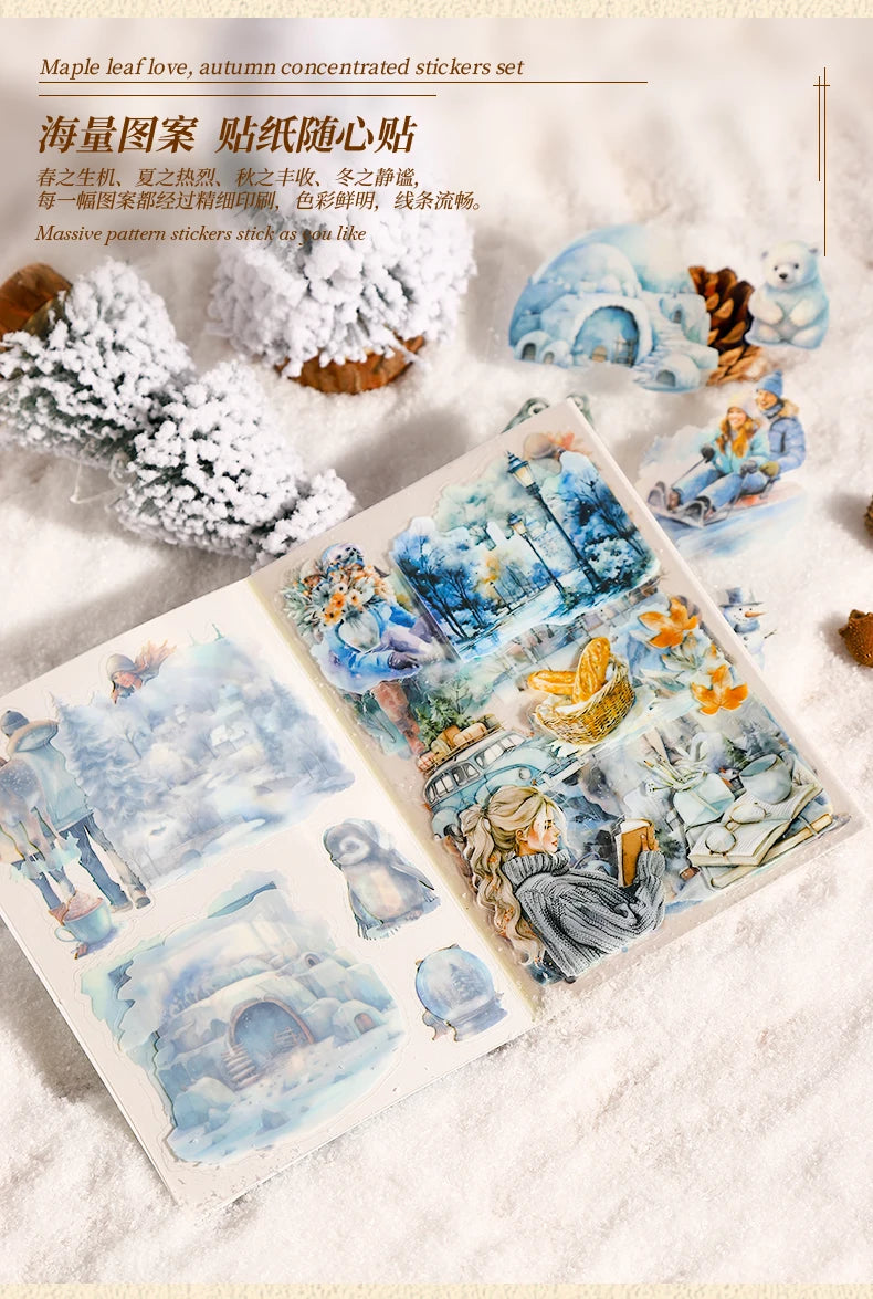 20-Sheet PET Die-Cut Sticker Book with Four-Season Scenery Designs