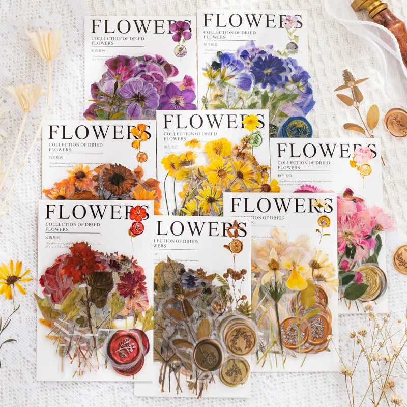 40-Piece Vintage Dried Flower & Leaf Sticker Set for Crafts
